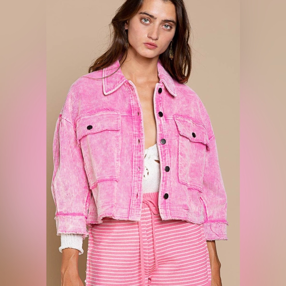 🤍HP🎉 Maisie Oversized Corduroy Crop Shirt Jacket Shacket Front Pockets NWT - Picture 3 of 10